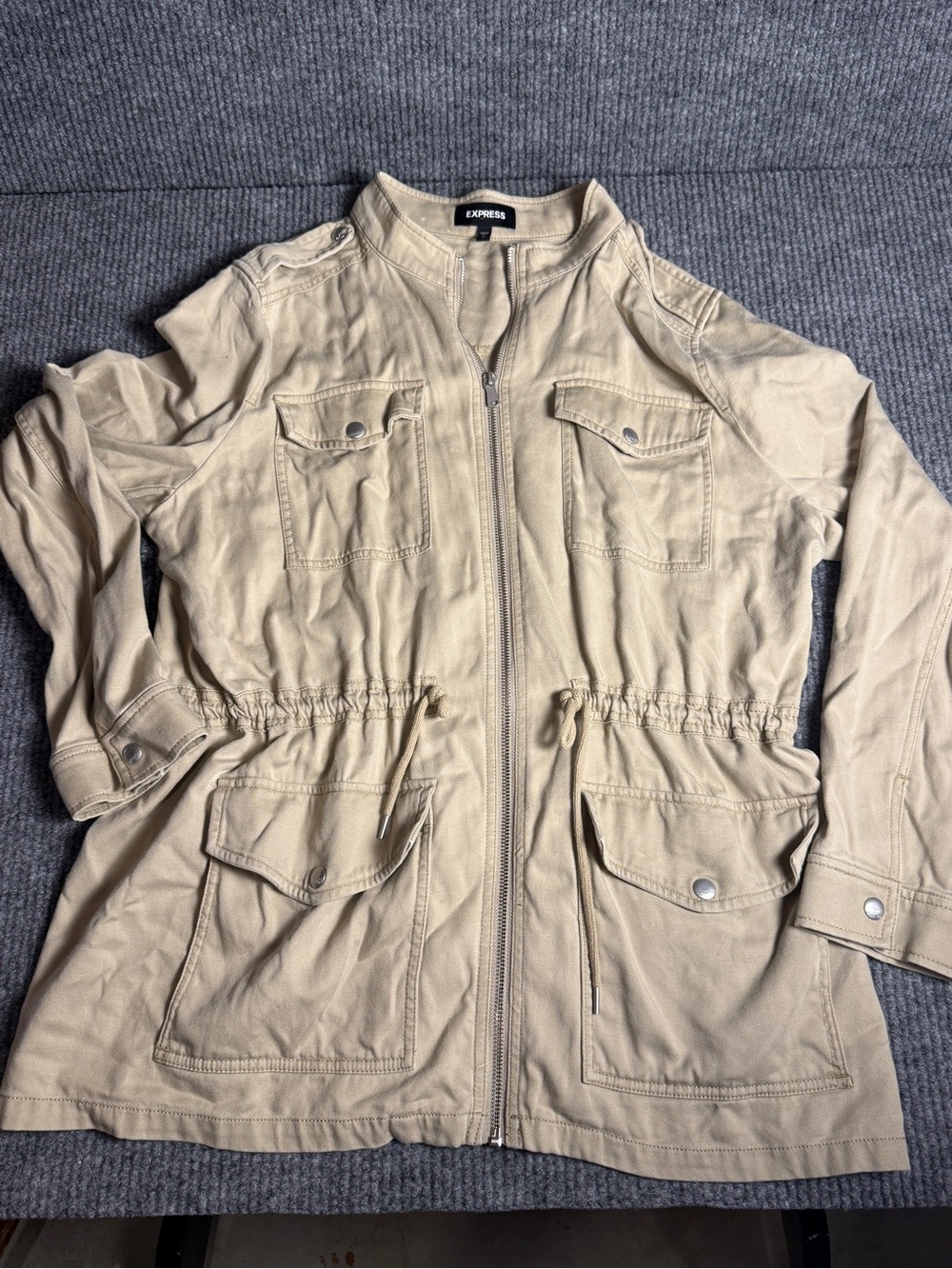 Express Tan Military Twill 4-Pocket Utility Jacket - Size Large